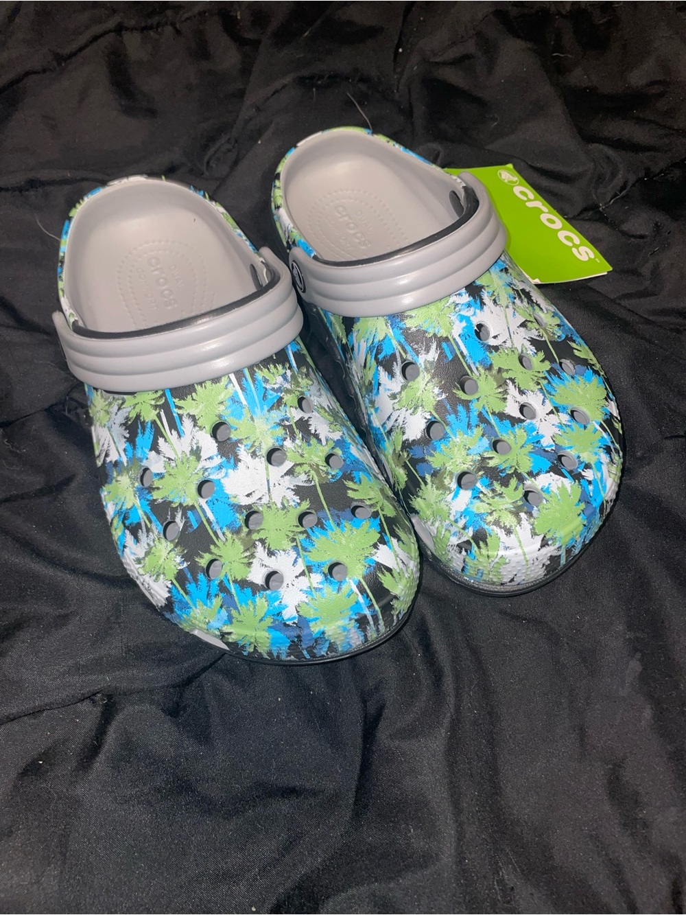 Crocs rare duet max tropical Palm Print Clogs - Gray/Blue/Green nwt m5 w7